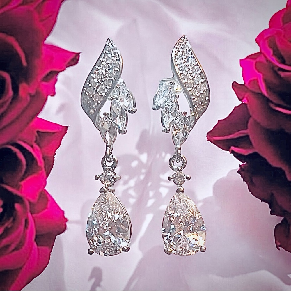 Intricate Silver-Tone Earrings with Pear-Shaped Cubic Zonias